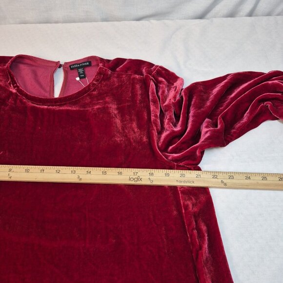 Eileen Fisher Women's Size M Ruby Red Silk Velvet Crew Neck Knee Length Dress 53 - Picture 9 of 11